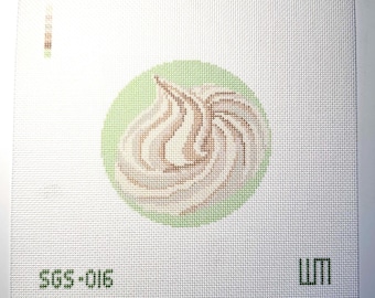 Tela de bordado em ponto cruz com desenho de biscoito de merengue – Redonda de 10 cm (4") com tela de 18 pontos por polegada, pintada à mão.