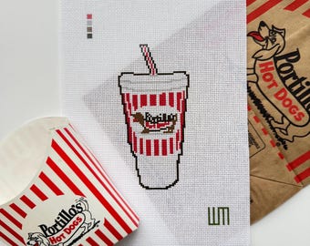 Portillo’s Cake Shake - Tela de bordado em ponto cruz de 18 pontos - Tamanho para enfeite - Presente de Chicago, Bordado de Natal