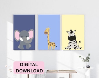 nursery wall-arte,Set of 3 Animal Pictures, Nursery Wall Art for Kids Room, Safari Baby Room Decor, Playroom or Toddler Bedroom Prints