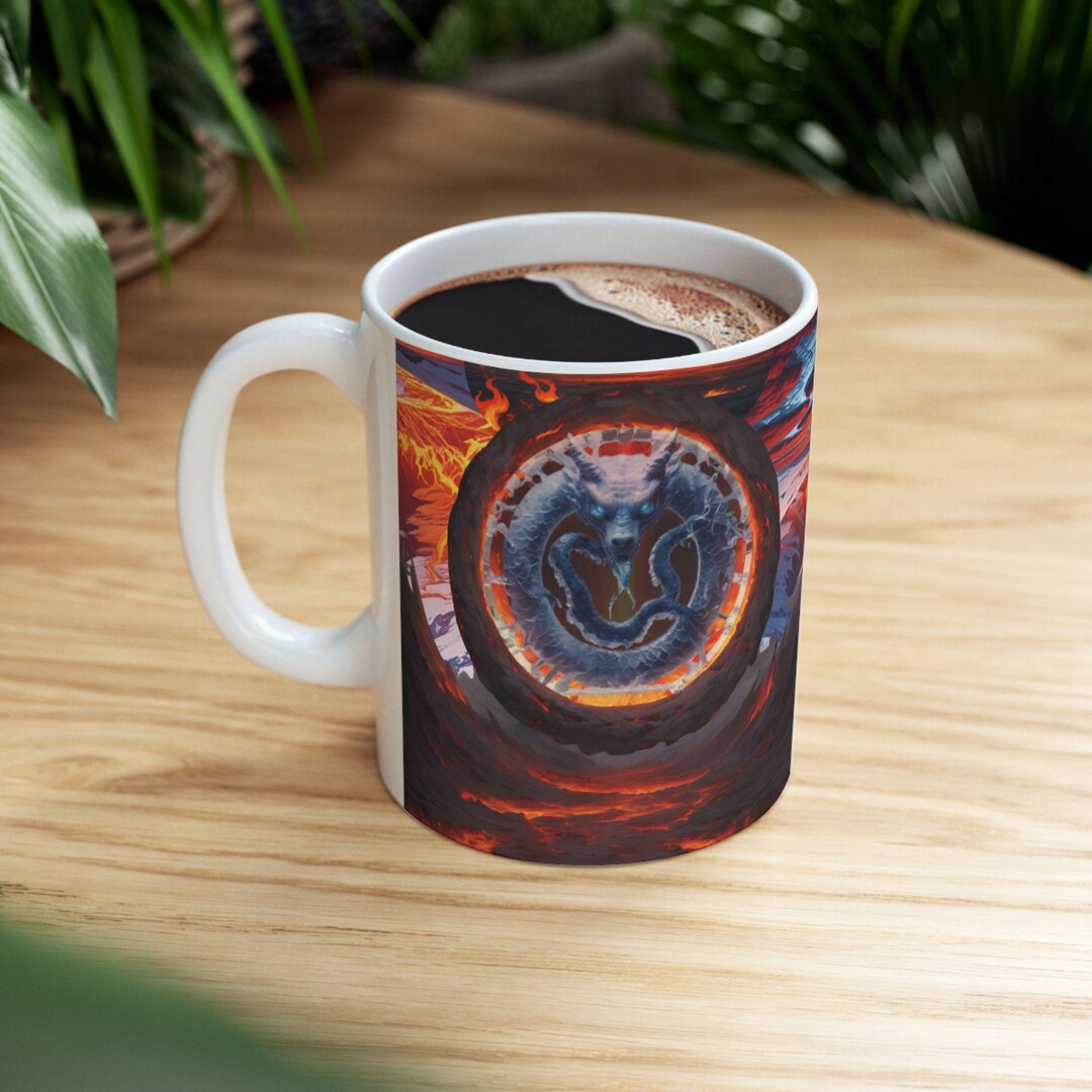 Fire Dragon Ceramic Mug, Mythical Creature Coffee Cup, Fantasy Tea Mug ...