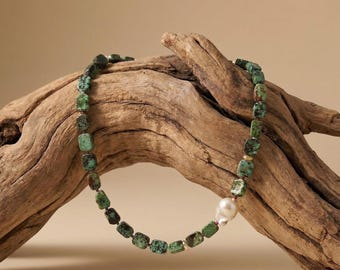 Turquoise Baroque Pearl Necklace, Gold-Plated Brass, Ruby Citrine Accents