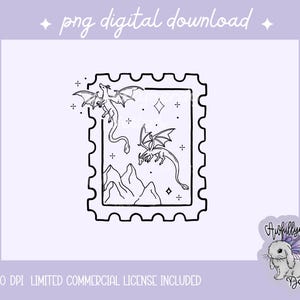 Dragon Stamp Outline – Fantasy Dragon Line Art, Mythical Creature Digital Stamp, DIY Craft & Journal Clipart, Printable Dragon Design