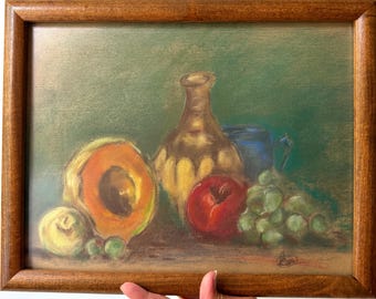 Bodegón al pastel enmarcado / Firmado / Sobre papel / Cristal antirreflejos