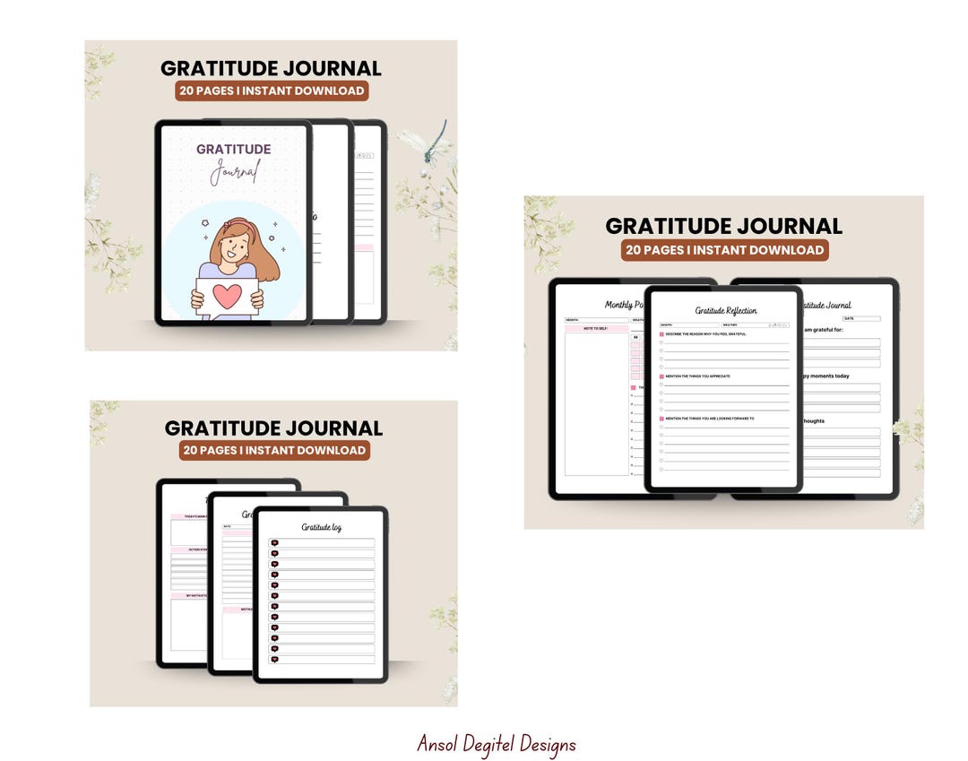 Daily Gratitude Journal Printable PDF PNG JPEG | Digital Wellness ...