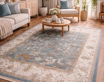 8 x 10 ft Hand-Knotted Oushak Rug: Multicolored Wool Bohemian Carpet