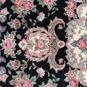 1970s Turkish Tabriz Rug | Hand-Knotted Silk Wool Square Floral Medallion Carpet 8x8 ft. image 14