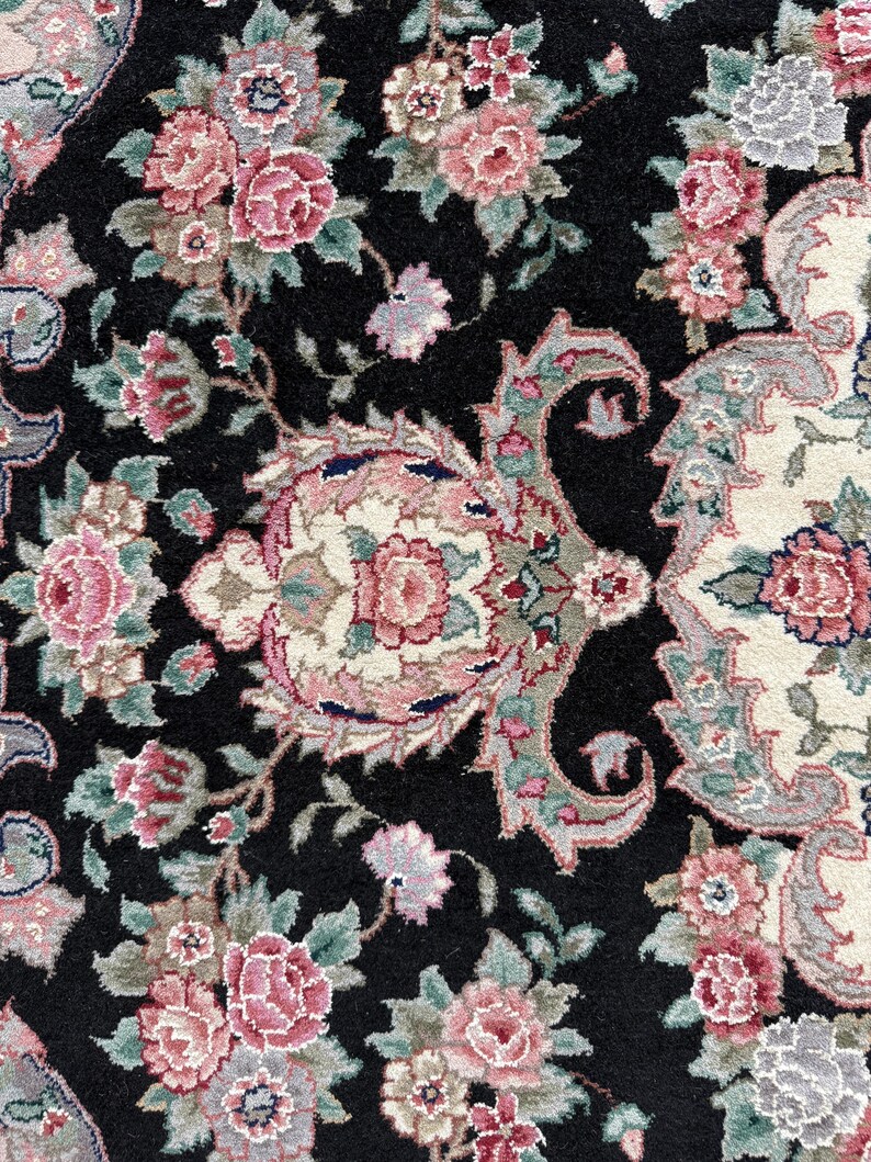 1970s Turkish Tabriz Rug | Hand-Knotted Silk Wool Square Floral Medallion Carpet 8x8 ft. image 14