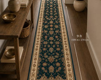 2.6x9 Turkish Oushak Wool Runner Rug, Geometric Multicolor Boho Hallway Rug