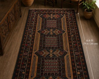 3.4x6.6 Vintage Turkish Wool Rug, Geometric Anatolian Tribal Area Rug