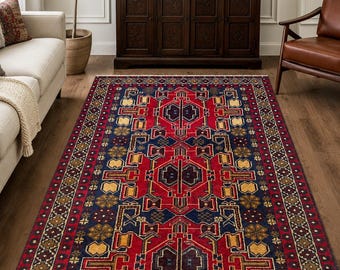 3.8x6.4 Vintage Turkish Wool Rug, 30 Year Old Anatolian Geometric Area Rug