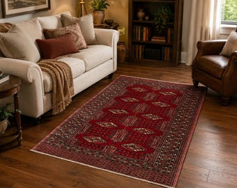 6.2x4.0 Vintage Pakistani Bokhara Wool Rug, 30 Year Old Jhaldar Area Rug