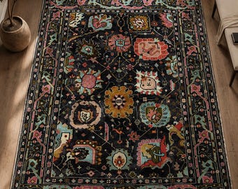 8x10 ft Oushak Rug: Hand-Knotted Wool Modern Boho Carpet