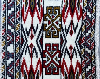 Tappeto vintage in lana, 3,3 x 1,6 piedi: accento orientale annodato a mano.