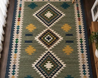 5x8 ft Anatolian Kilim Rug: Wool Scandinavian Geometric Design, Hand Knotted