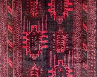 3.8x6.3 Vintage Turkish Wool Rug, 40 Year Old Anatolian Geometric Area Rug