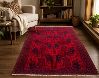 3.8x6.6 Vintage Turkish Wool Rug, 30 Year Old Geometric Anatolian Area Rug