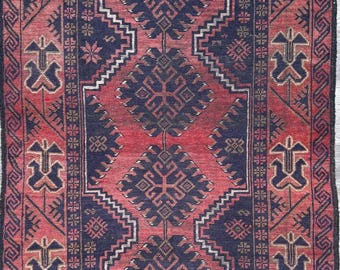 2.7x5.7 Mehkabad Handmade Wool Rug, Small Vintage Accent Rug