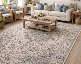 Vintage Turkish Rug 6x10 ft, Hand-Knotted Wool Floral Medallion Carpet