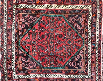 3.5x3.7 Vintage Turkish Wool Rug, Anatolian Geometric Small Area Rug
