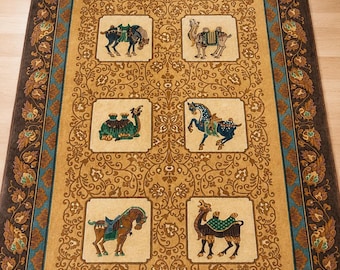 Vintage Chinese Pictorial Rug 6x10 Hand Knotted Wool Oriental Carpet Dragon Border