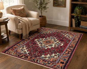 3.4x4.8 Vintage Turkish Wool Rug, 40 Year Old Anatolian Farmhouse Area Rug