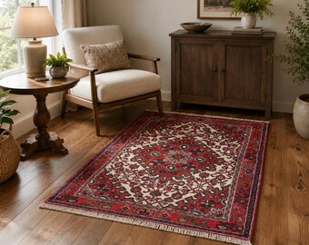 3.4x4.8 Vintage Turkish Wool Rug, 30 Year Old Anatolian Farmhouse Area Rug
