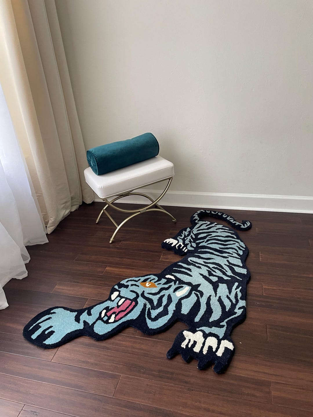 Preppy Tiger Rug 3x5 Ft Handmade Wool Crouching Tiger Rug: Boho Safari Nursery Decor - Etsy