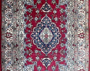 4.10x6.3 Vintage Turkish Wool Rug, Anatolian Geometric Tribal Area Rug