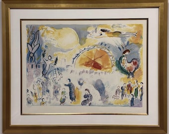 40" x 32" Marc Chagall La Procession de Noel Framed Lithograph Print, Numbered 224/295, Plate Signed