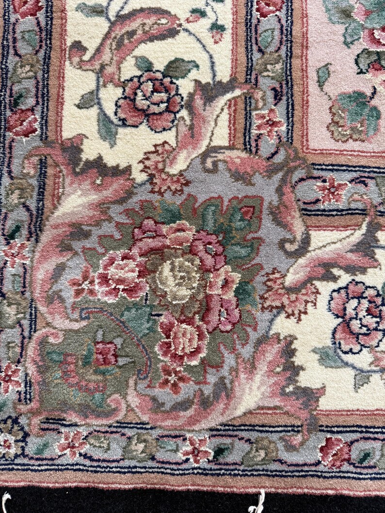 1970s Turkish Tabriz Rug | Hand-Knotted Silk Wool Square Floral Medallion Carpet 8x8 ft. image 13