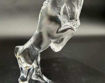 Baccarat Crystal Rearing Horse Figurine, Signed French Crystal Stallion Sculpture