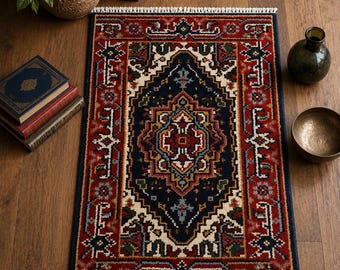 2x3.3 ft. Turkish Hand-Knotted Heriz Wool Rug: Geometric Carpet