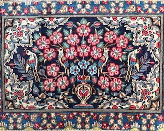 2x2.10 Vintage Turkish Wool Rug, Tree of Life Pictorial Bohemian Small Area Rug