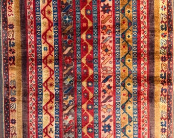 4.1x3.1 Vintage Afghan Parda Wool Rug, 30 Year Old Hand Knotted Small Area Rug