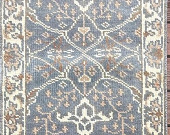 2.6x8.2 Turkish Oushak Wool Runner Rug, Geometric Multicolor Bohemian Rug