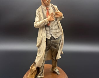 Giuseppe Armani Doctor Figurine, Vintage Italian Gentleman with Bag on Wooden Base, Office Decor