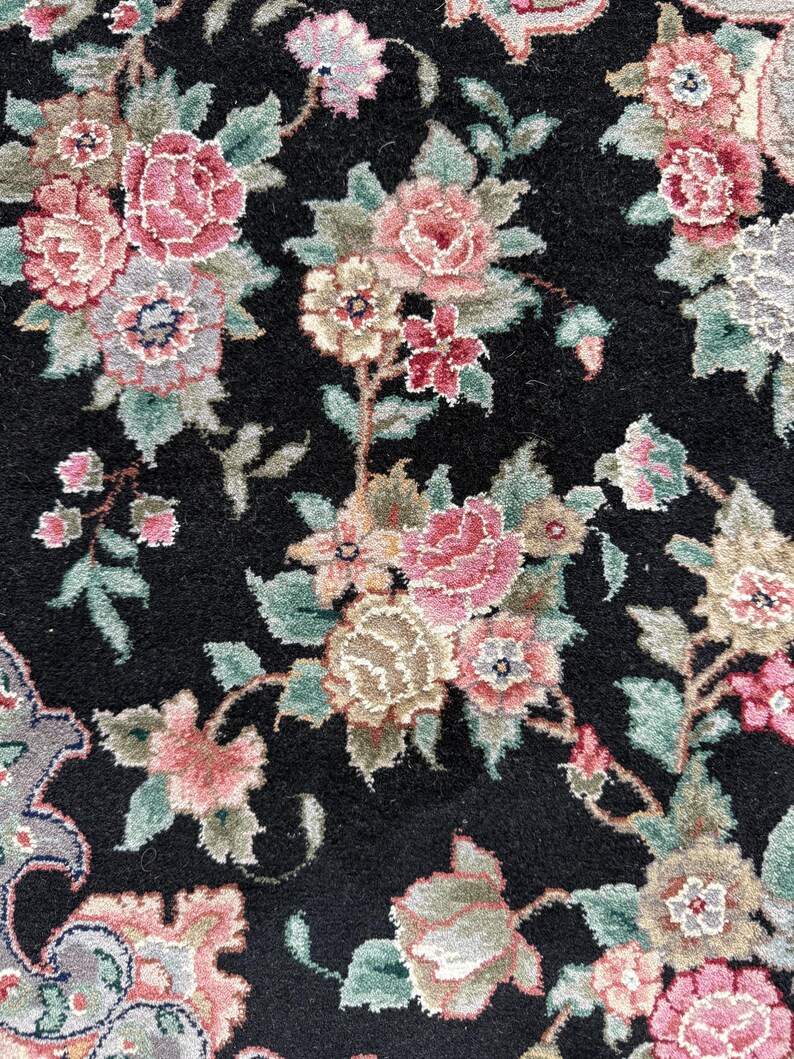 1970s Turkish Tabriz Rug | Hand-Knotted Silk Wool Square Floral Medallion Carpet 8x8 ft. image 15