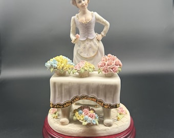 Vittorio Sabadin Flower Seller Figurine, Italian Capodimonte Porcelain Lady with Floral Baskets