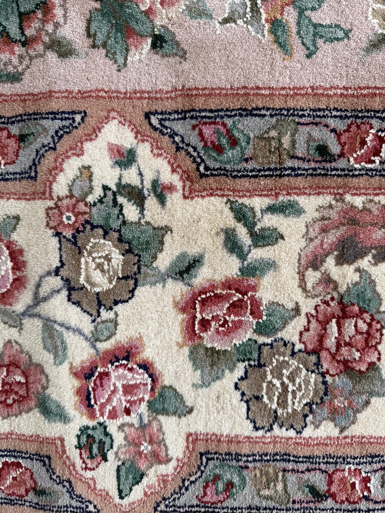1970s Turkish Tabriz Rug | Hand-Knotted Silk Wool Square Floral Medallion Carpet 8x8 ft. image 11