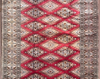 3.4x5.6 Vintage Pakistani Bokhara Wool Rug, Jhaldar Tribal Small Area Rug