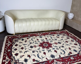 5.4x7.6 ft Turkish Oushak Wool Rug: Hand-Knotted Colorful Traditional Design