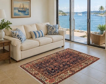 6x4.5 Vintage Turkish Style Wool Rug, 50 Year Old Hand Knotted Area Rug
