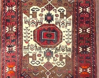 3.9x6.8 Vintage Turkish Wool Rug, Geometric Adana Small Area Rug