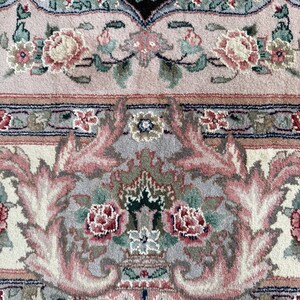 1970s Turkish Tabriz Rug | Hand-Knotted Silk Wool Square Floral Medallion Carpet 8x8 ft. image 12