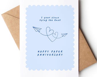 Wedding Anniversary Card | 1st Wedding Anniversary Card For Husband, Wife, Couples | One Year Paper Anniversary Card | Paper Plane Design
