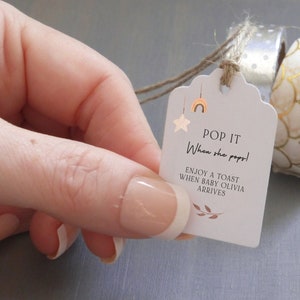 Personalised Baby Shower Favour Tags, Pop It When She Pops Tags, Size small  3x4.5cm