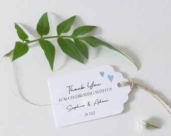 Thank You For Celebrating With Us Personalised Wedding Favour Tags - Blue Heart Design - Size small  3x4.5cm