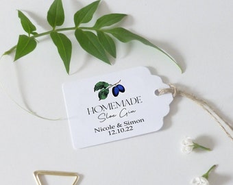 Personalised Wedding Favour Tags - Sloe Gin Design - Size small  3x4.5cm