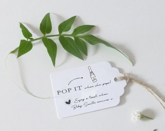 Personalised Baby Shower Favour Tags, Pop It When She Pops - Illustrated Design - Size small  3x4.5cm