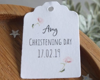 Pink Flowers Christening Tags - Size small  3x4.5cm